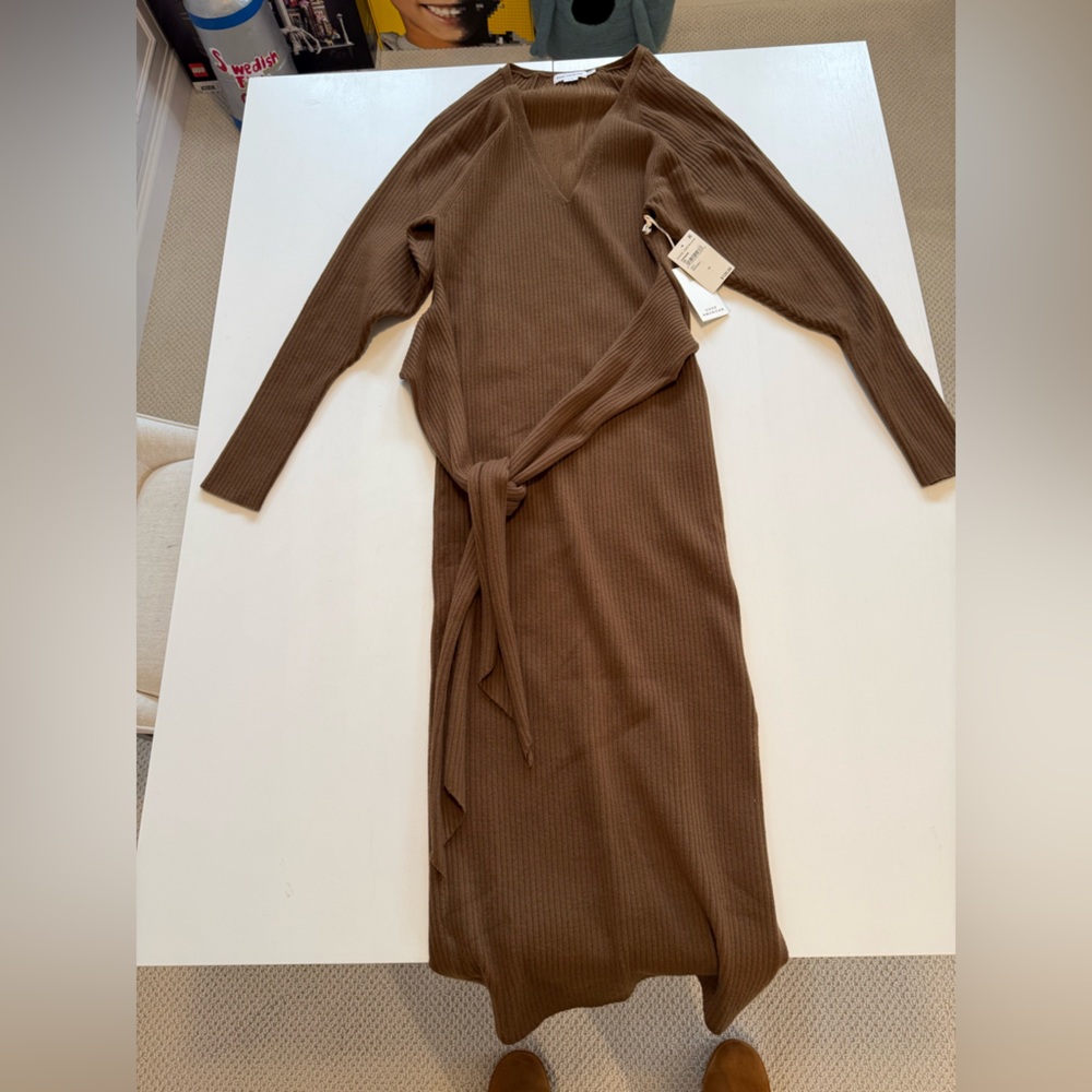 Good American Long Sleeve Brown Sweater Maxi Dress